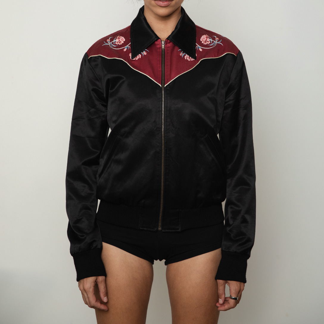 Saint Laurent Rose Embroidered Western Satin Jacket